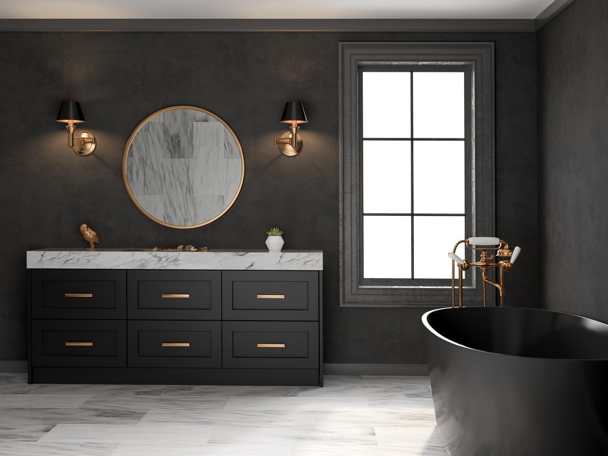 Interior Black Bathroom Classic Style 3D Rendering